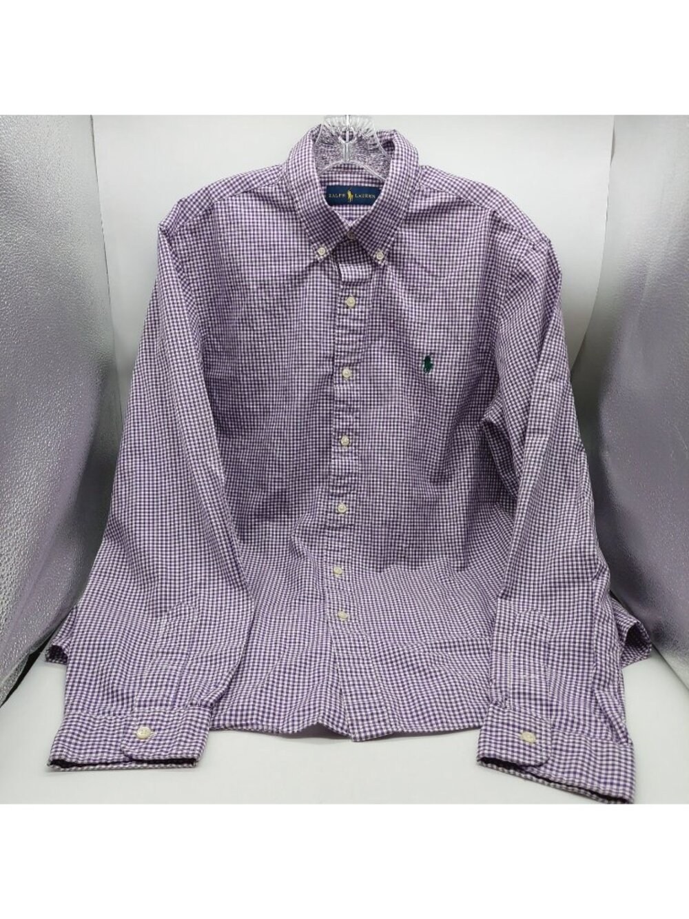 Polo Ralph Lauren Shirt Mens Size Large Purple White Checked Green Pony